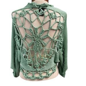 Bebe Size Small Crochet Back Bolero Shrug Open 3/4 Sleeves Chunky Knit Boho